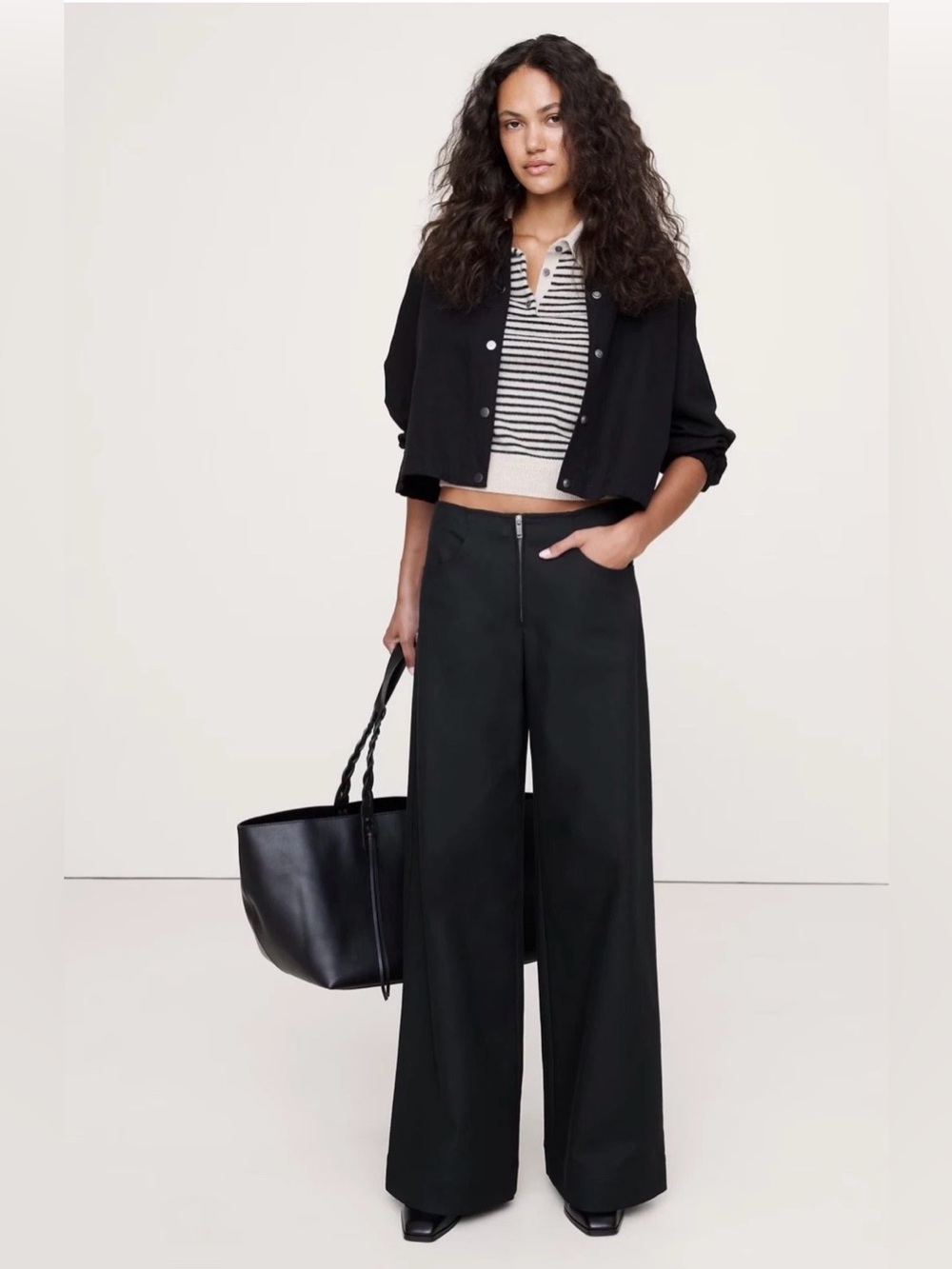 Banana Republic Mid Rise Wide Leg Zip Front Pant. Size 10. Black